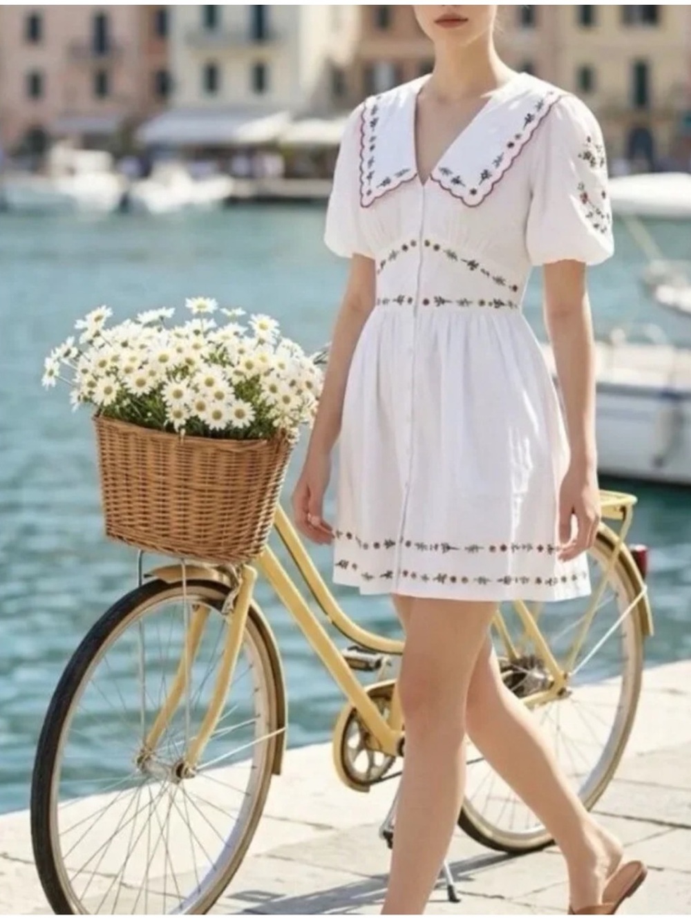 NWT Carolina Constas Embroidered Short-Sleeve Dress